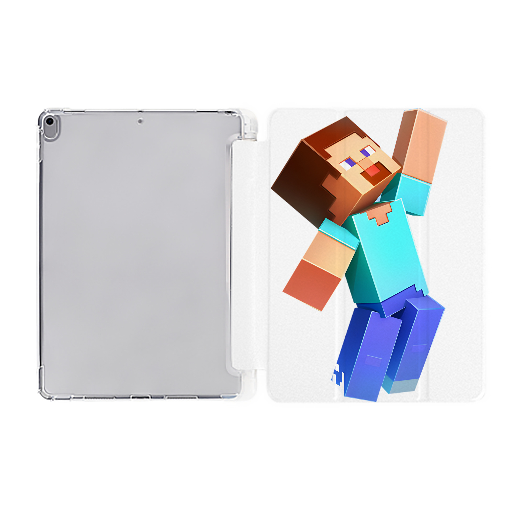 （画像用） マインクラフト ブロックの世界 Minecraft MC Block world IPad ケース ペン収納付き 三つ折りスタンド PUレザー×シリコン 対応機種9.5/10.5/10.9インチ